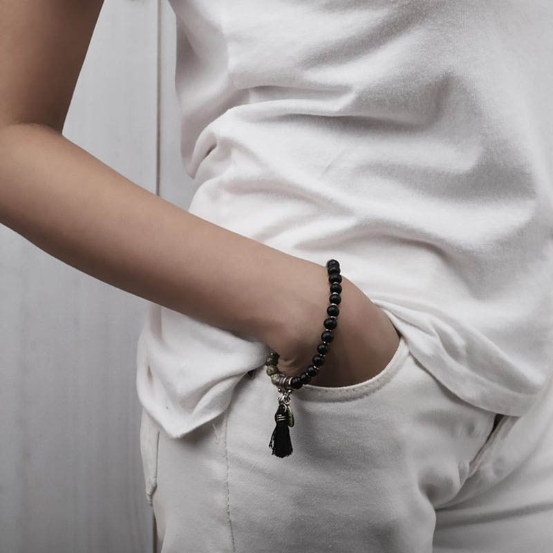 Black Agate Shield Bracelet - Grounding & Protection