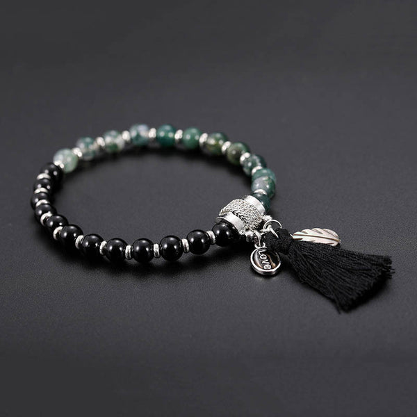 Black Agate Shield Bracelet - Grounding & Protection