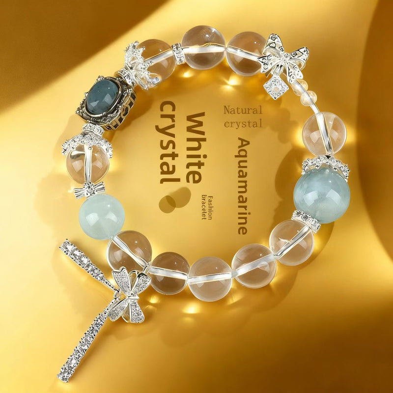 Wholesale Natural Ice Transparent White Crystal Aquamarine Magic Box Bowknot Bracelet Fresh Fashion Elegant Women's Bracelet