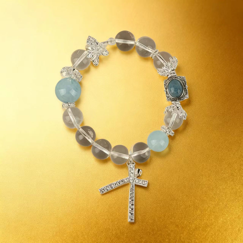 Wholesale Natural Ice Transparent White Crystal Aquamarine Magic Box Bowknot Bracelet Fresh Fashion Elegant Women's Bracelet