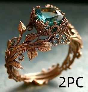 Rose Gold Branch Flower Inlaid Blue Crystal Ring