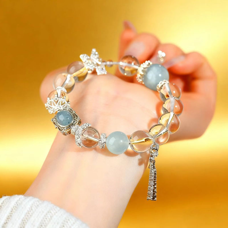 Wholesale Natural Ice Transparent White Crystal Aquamarine Magic Box Bowknot Bracelet Fresh Fashion Elegant Women's Bracelet