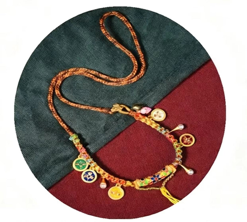 Tibetan Style Pendant Rope Five Wealth Gods Peach Blossom Knot Necklace Rope Thangka Cultural Ornament Hanging Rope Red Knot Handmade Special