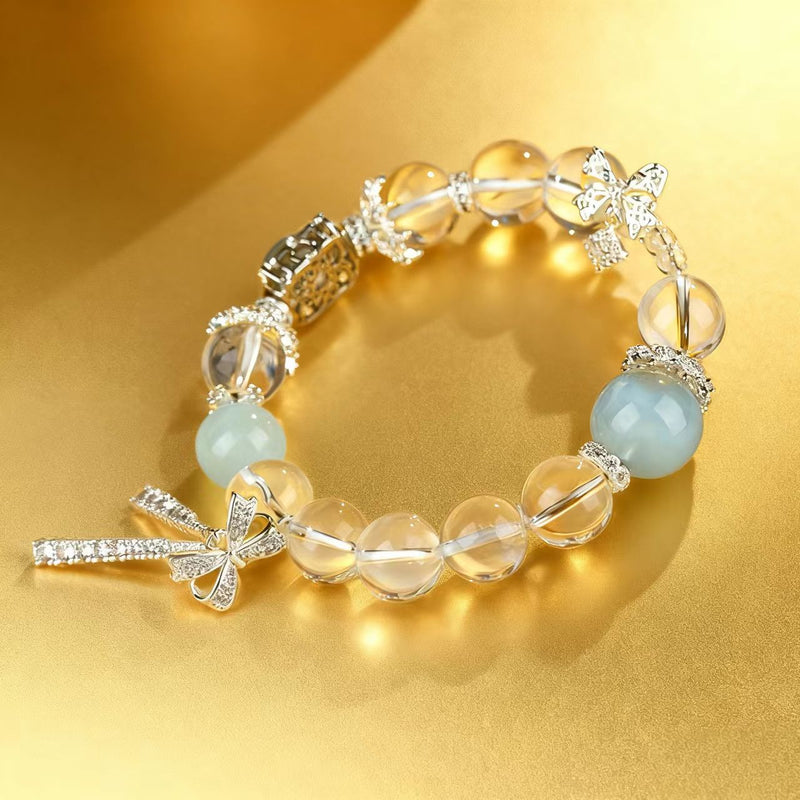 Wholesale Natural Ice Transparent White Crystal Aquamarine Magic Box Bowknot Bracelet Fresh Fashion Elegant Women's Bracelet