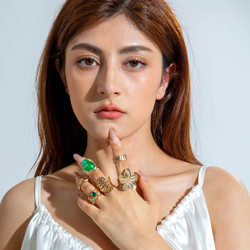 Tocona 2025 New Fashion Luxury Imitation Pearl Open Ring Sets for Women Elegant Gold Color Ring Party Jewelry Accessories