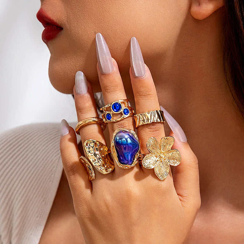 Tocona 2025 New Fashion Luxury Imitation Pearl Open Ring Sets for Women Elegant Gold Color Ring Party Jewelry Accessories