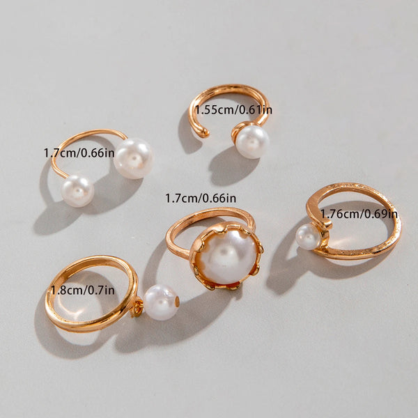 Tocona 2025 New Fashion Luxury Imitation Pearl Open Ring Sets for Women Elegant Gold Color Ring Party Jewelry Accessories