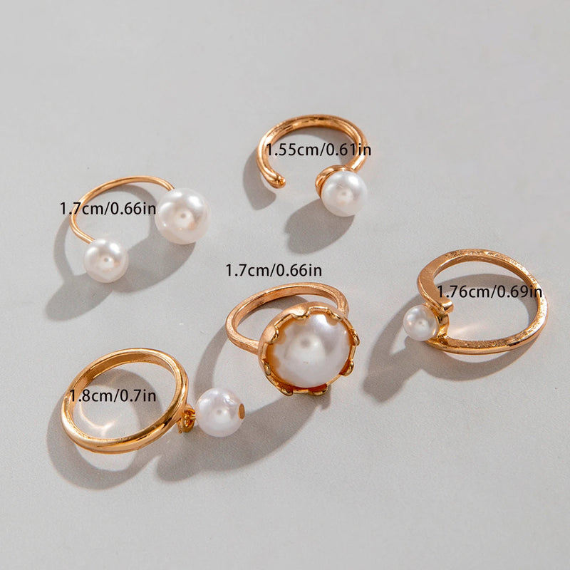 Tocona 2025 New Fashion Luxury Imitation Pearl Open Ring Sets for Women Elegant Gold Color Ring Party Jewelry Accessories