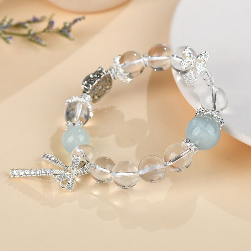 Wholesale Natural Ice Transparent White Crystal Aquamarine Magic Box Bowknot Bracelet Fresh Fashion Elegant Women's Bracelet