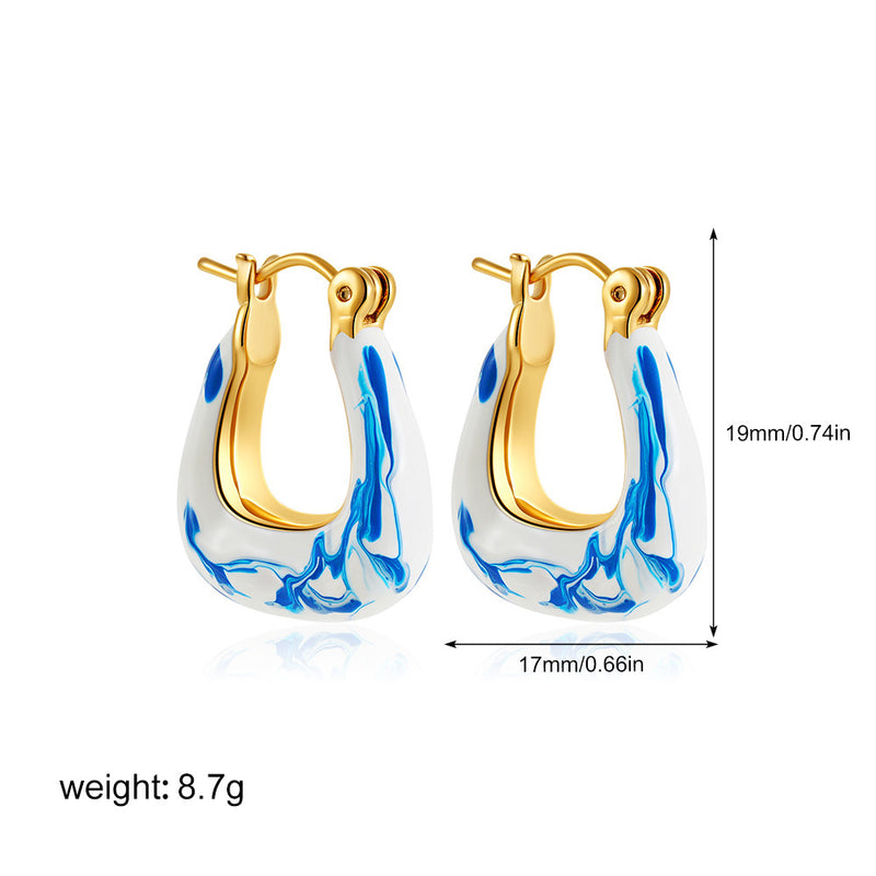 Vintage Hand Painted Blue And White Ceramic Beaded Earrings