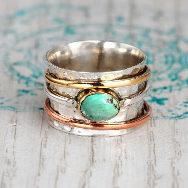 Vintage Turquoise Plated Tri-Color Rings For Men And Women