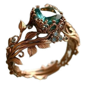 Rose Gold Branch Flower Inlaid Blue Crystal Ring
