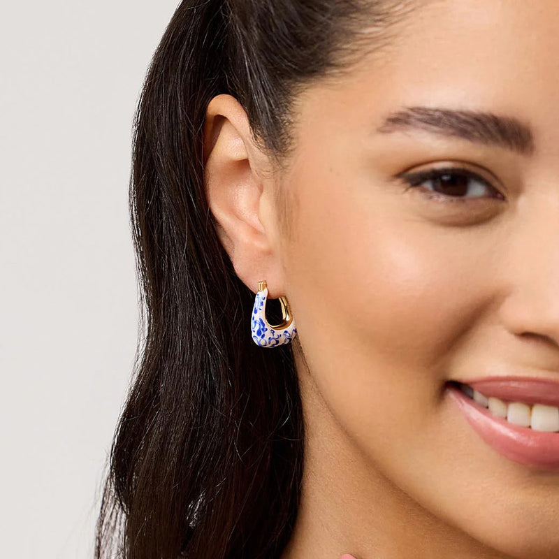 Vintage Hand Painted Blue And White Ceramic Beaded Earrings